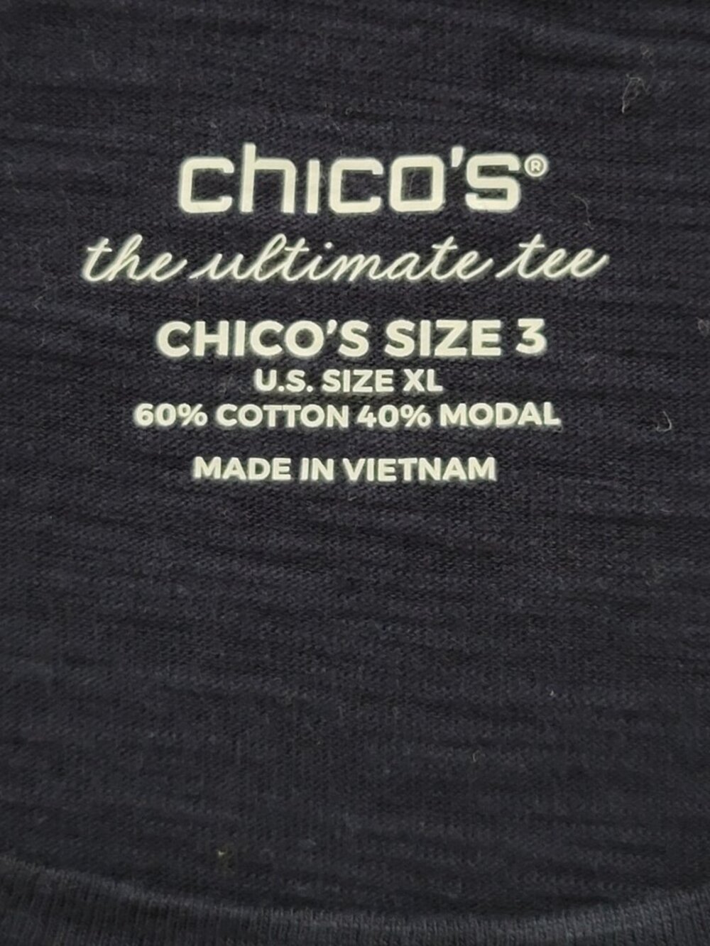 CHICO’S Ultimate Tee Navy Blue Pocket Top Cotton Modal 3/4 Sleeve | Size 3 - Picture 4 of 10